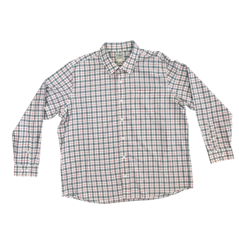 LL Bean Mens XL Regular Traditional Fit Plaid Button Down Shirt Blue Red Classic